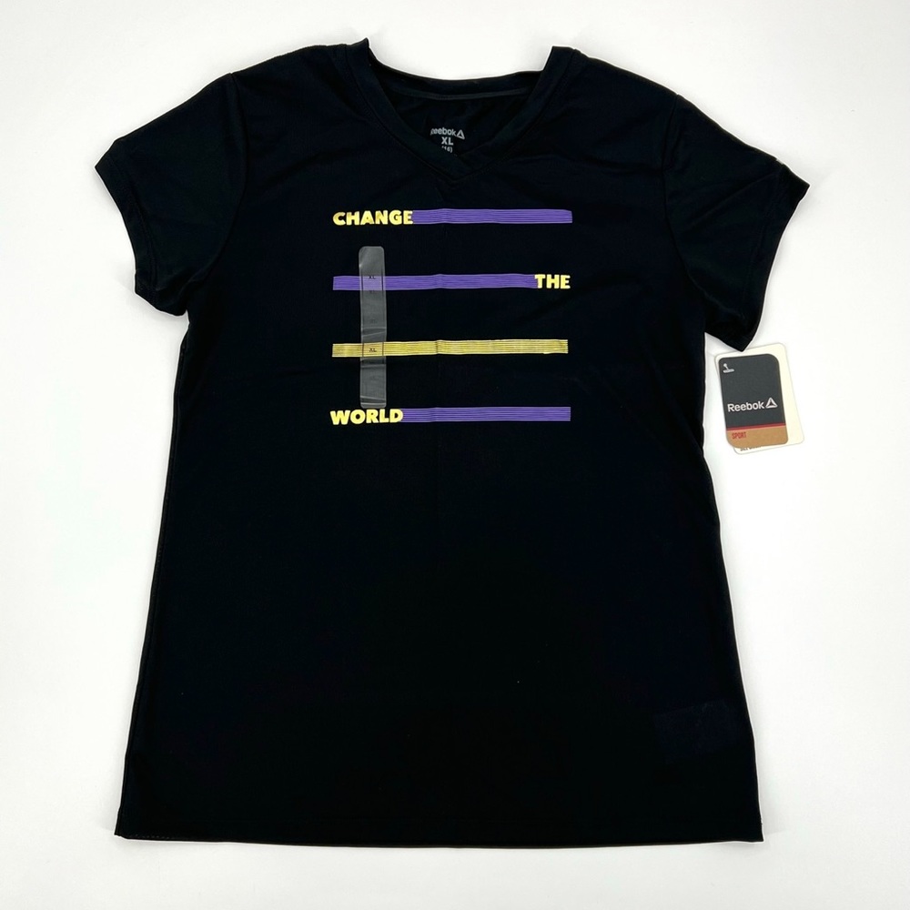 Reebok Short Sleeve ‘Black/Purple/Gold’ Training Top Girls Size XLarge